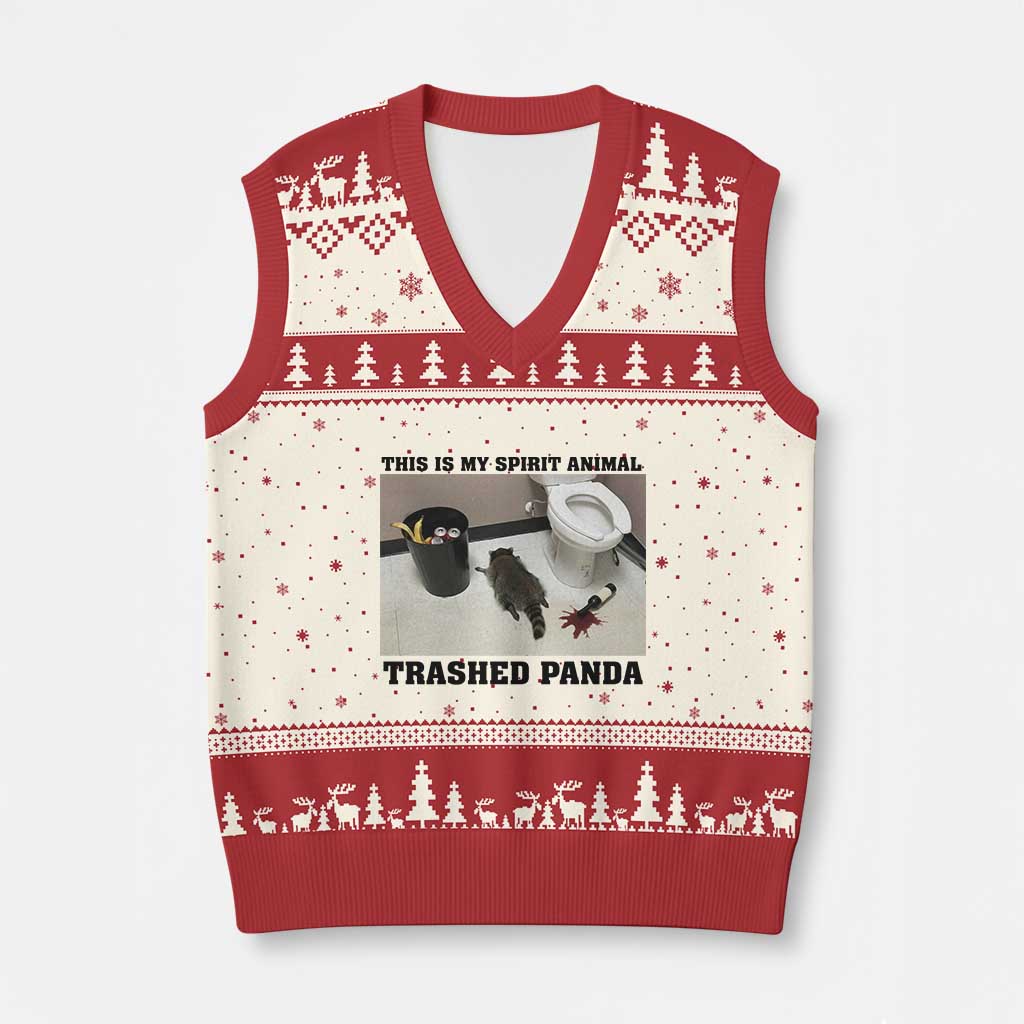 Trashed Panda V-Neck Knit Sweater Vest My Spirit Animal Funny Drunk Raccoon Meme TS14 Beige Red Print Your Wear