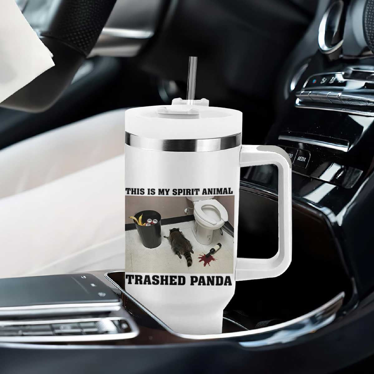 Trashed Panda Tumbler With Handle My Spirit Animal Funny Drunk Raccoon Meme TS14 Print Your Wear