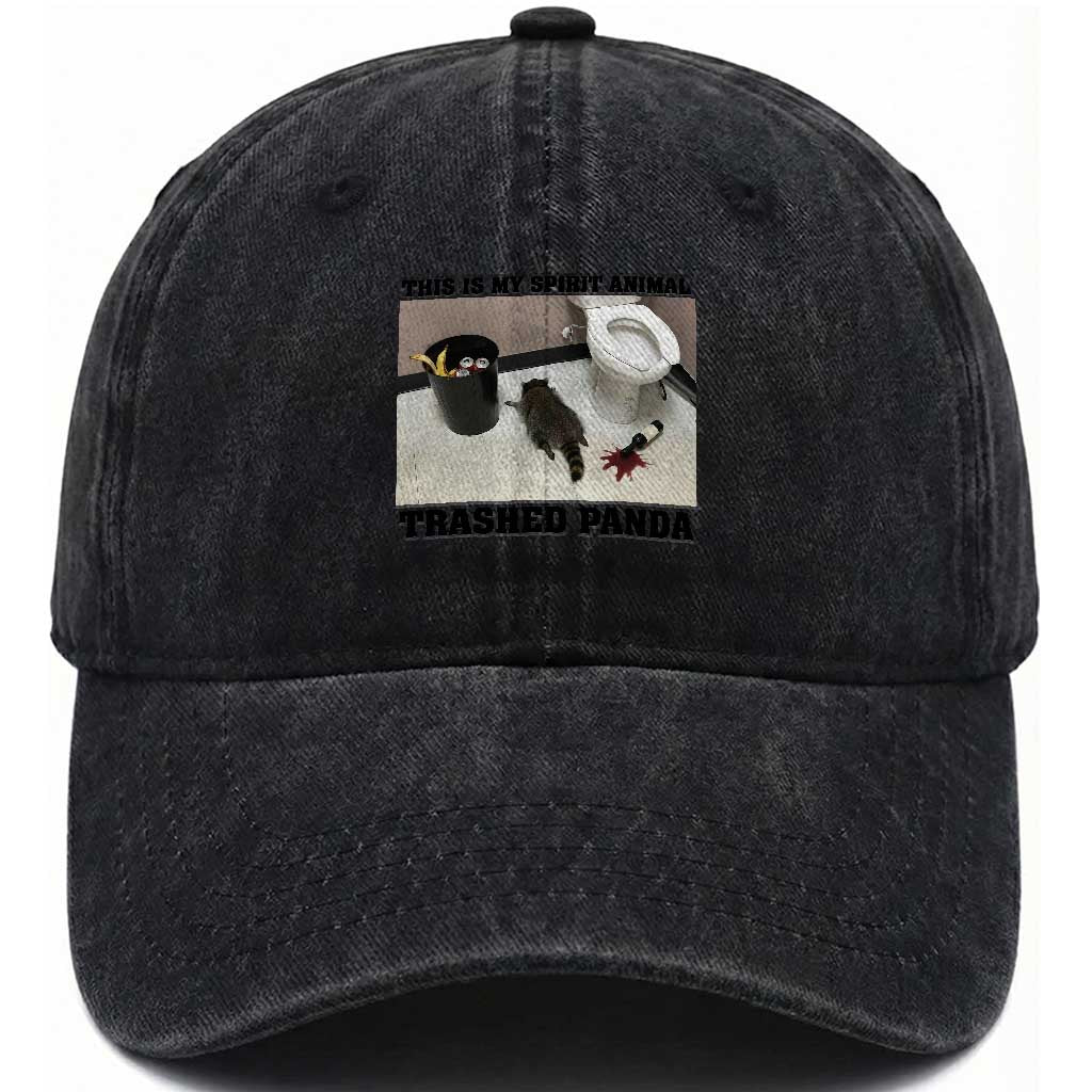 Trashed Panda Washed Cotton Baseball Cap My Spirit Animal Funny Drunk Raccoon Meme TS14 Washed Cap Universal Fit Black Print Your Wear