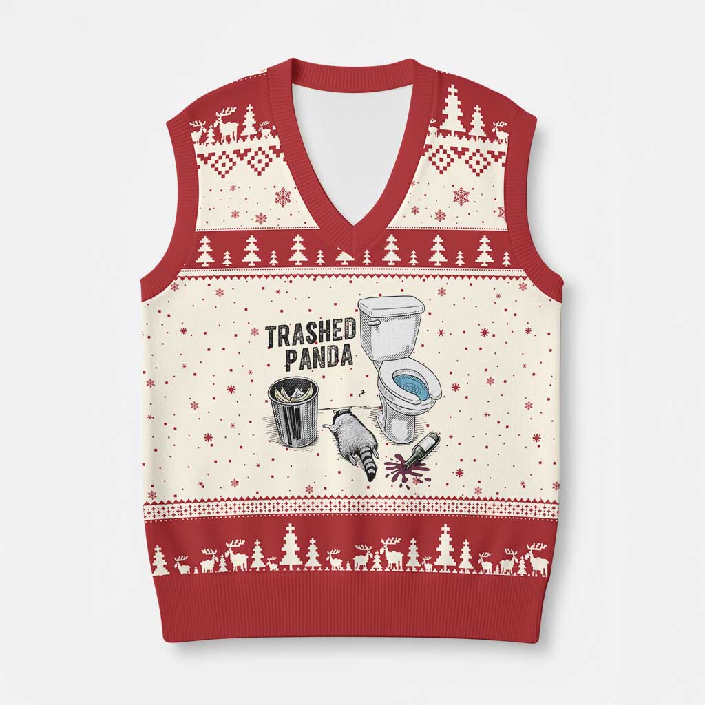 Trashed Panda V-Neck Knit Sweater Vest Funny Drunk Racoon Meme TS14 Beige Red Print Your Wear