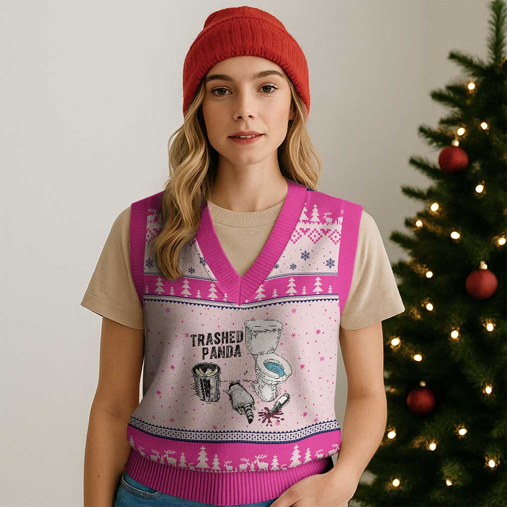 Trashed Panda V-Neck Knit Sweater Vest Funny Drunk Racoon Meme TS14 Hot Pink Print Your Wear