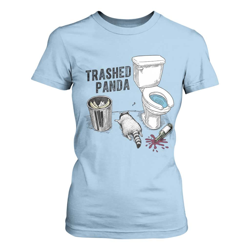 Trashed Panda T Shirt For Women Funny Drunk Racoon Meme TS14 Light Blue Print Your Wear