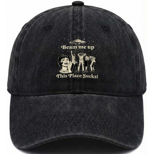 Bream Me Up This Place Sucks Washed Cotton Baseball Cap Funny Sci-Fi Alien Movie Quote TS14 Washed Cap Universal Fit Black Print Your Wear