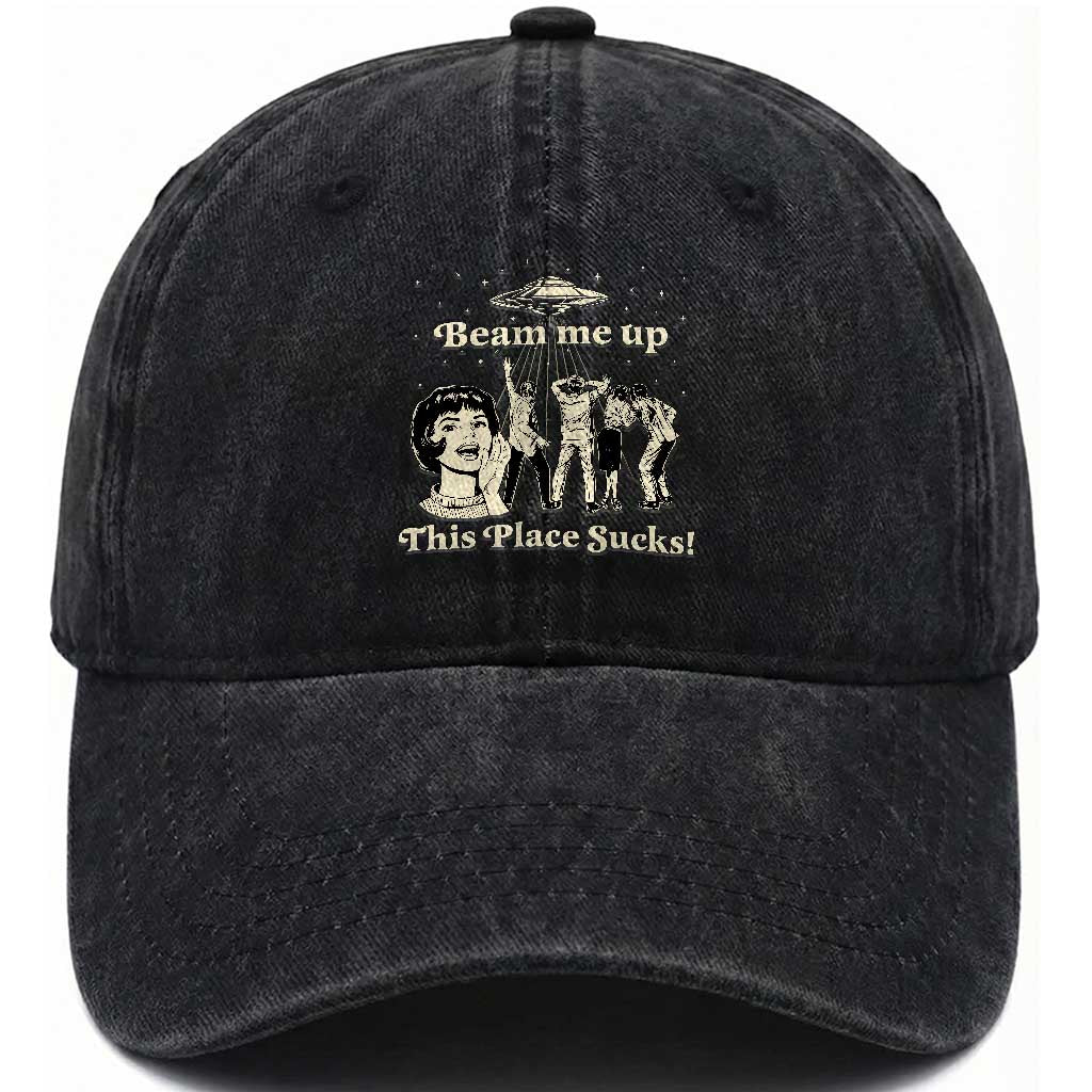 Bream Me Up This Place Sucks Washed Cotton Baseball Cap Funny Sci-Fi Alien Movie Quote TS14 Washed Cap Universal Fit Black Print Your Wear