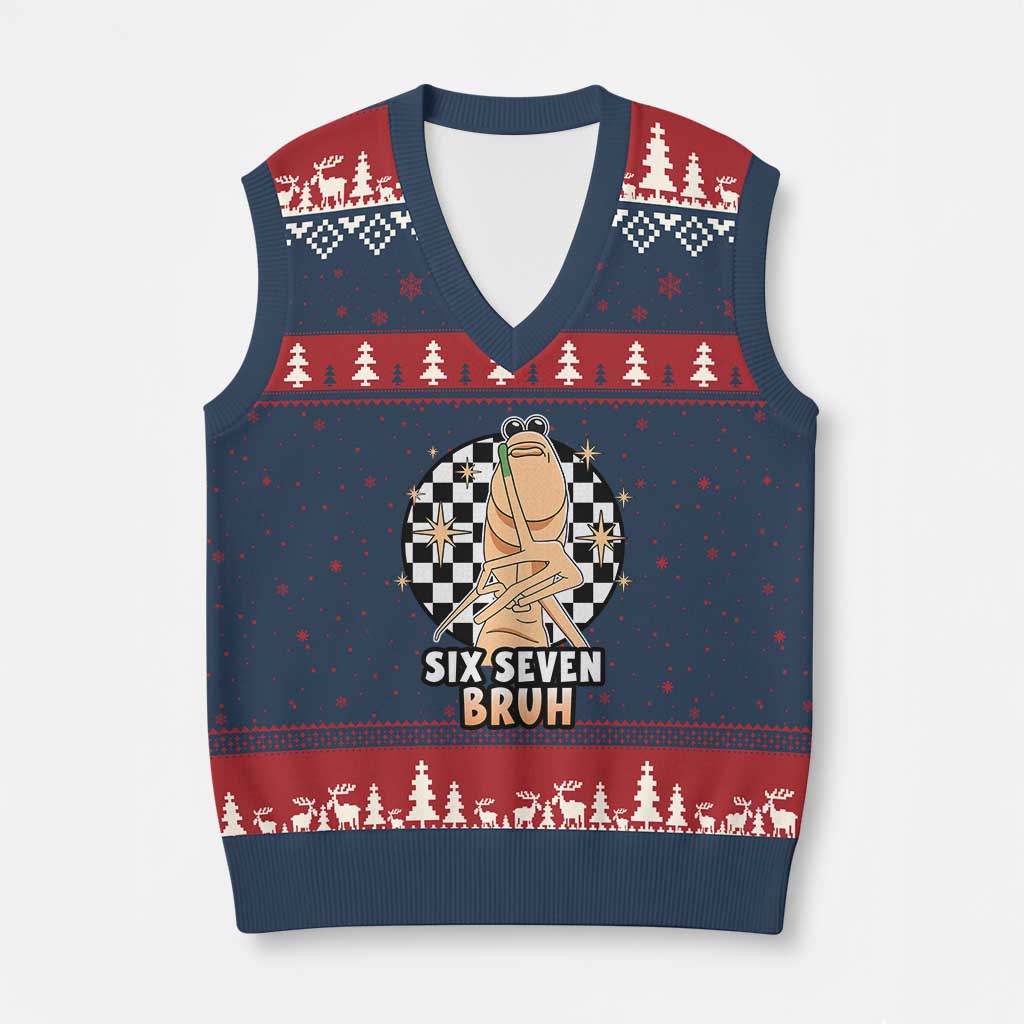 Marcus The Worm Meme V-Neck Knit Sweater Vest 67 Six Seven Gen Z Humor TS14 Navy Red Print Your Wear