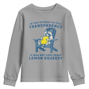 Funny Raccoon Youth Sweatshirt In The Interest Of Full Transparency It Was Not Easy Peasy Lemon Squeezy TS14 Sport Gray Print Your Wear