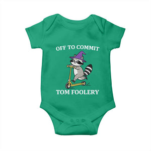 Funny Raccoon Scooter Meme Baby Onesie Off To Commit Tom Foolery TS14 Irish Green Print Your Wear