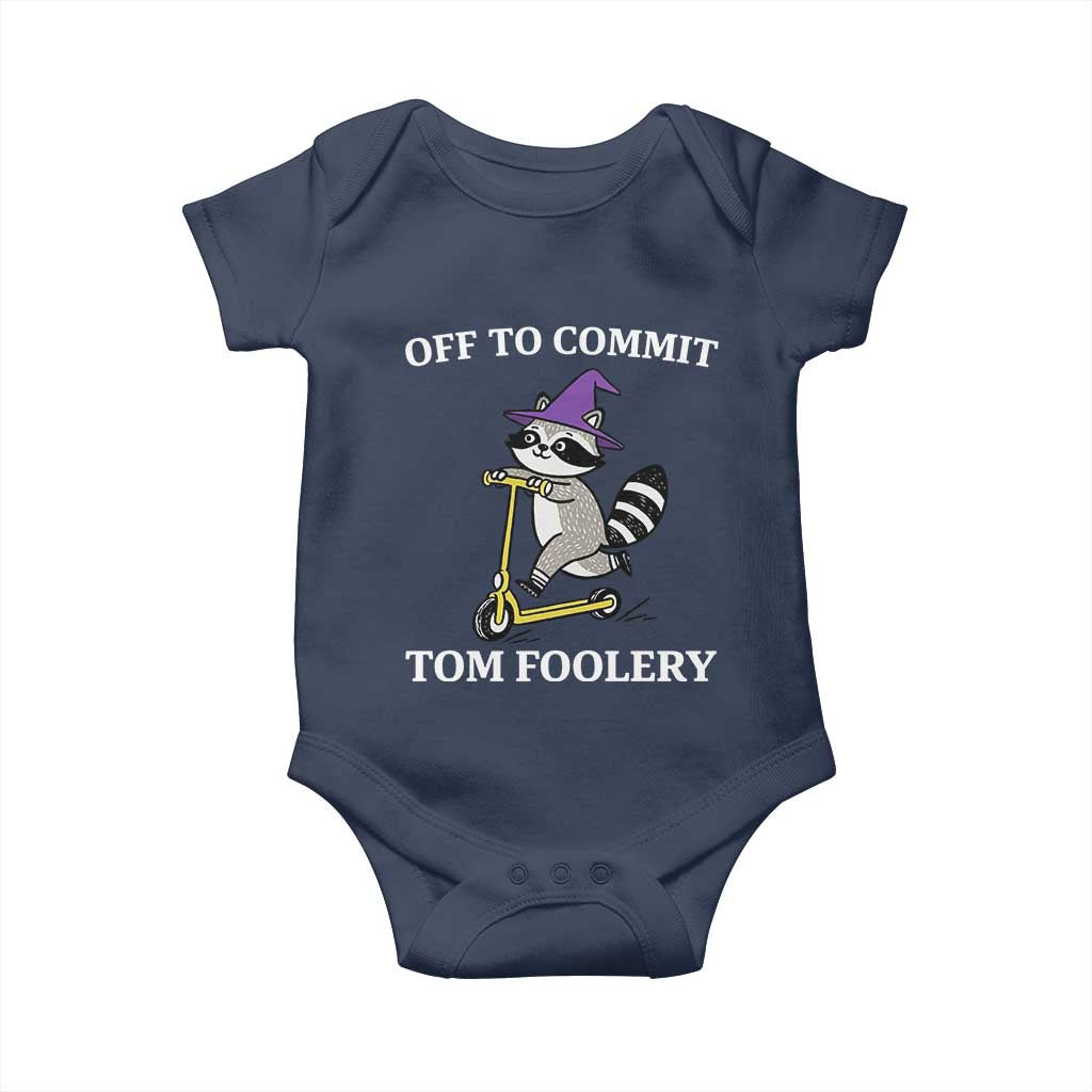 Funny Raccoon Scooter Meme Baby Onesie Off To Commit Tom Foolery TS14 Navy Print Your Wear