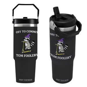Funny Raccoon Scooter Meme Flip Straw Tumbler Off To Commit Tom Foolery TS14 One Size: 30 oz Black Print Your Wear
