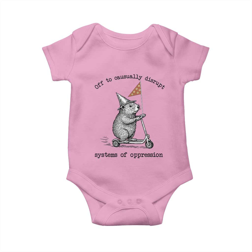 Funny Groundhog Scooter Meme Baby Onesie Off To Causually Disrupt System Of Oppression TS14 Light Pink Print Your Wear