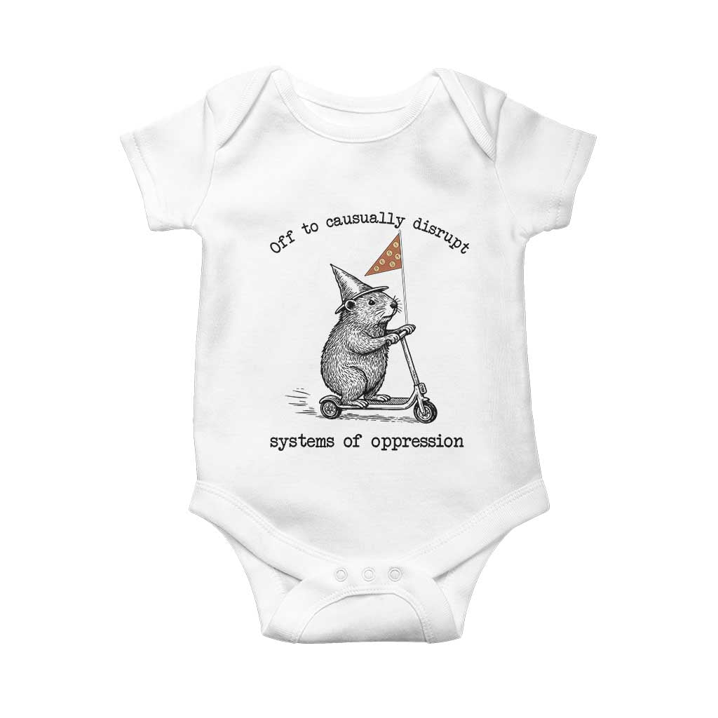 Funny Groundhog Scooter Meme Baby Onesie Off To Causually Disrupt System Of Oppression TS14 White Print Your Wear