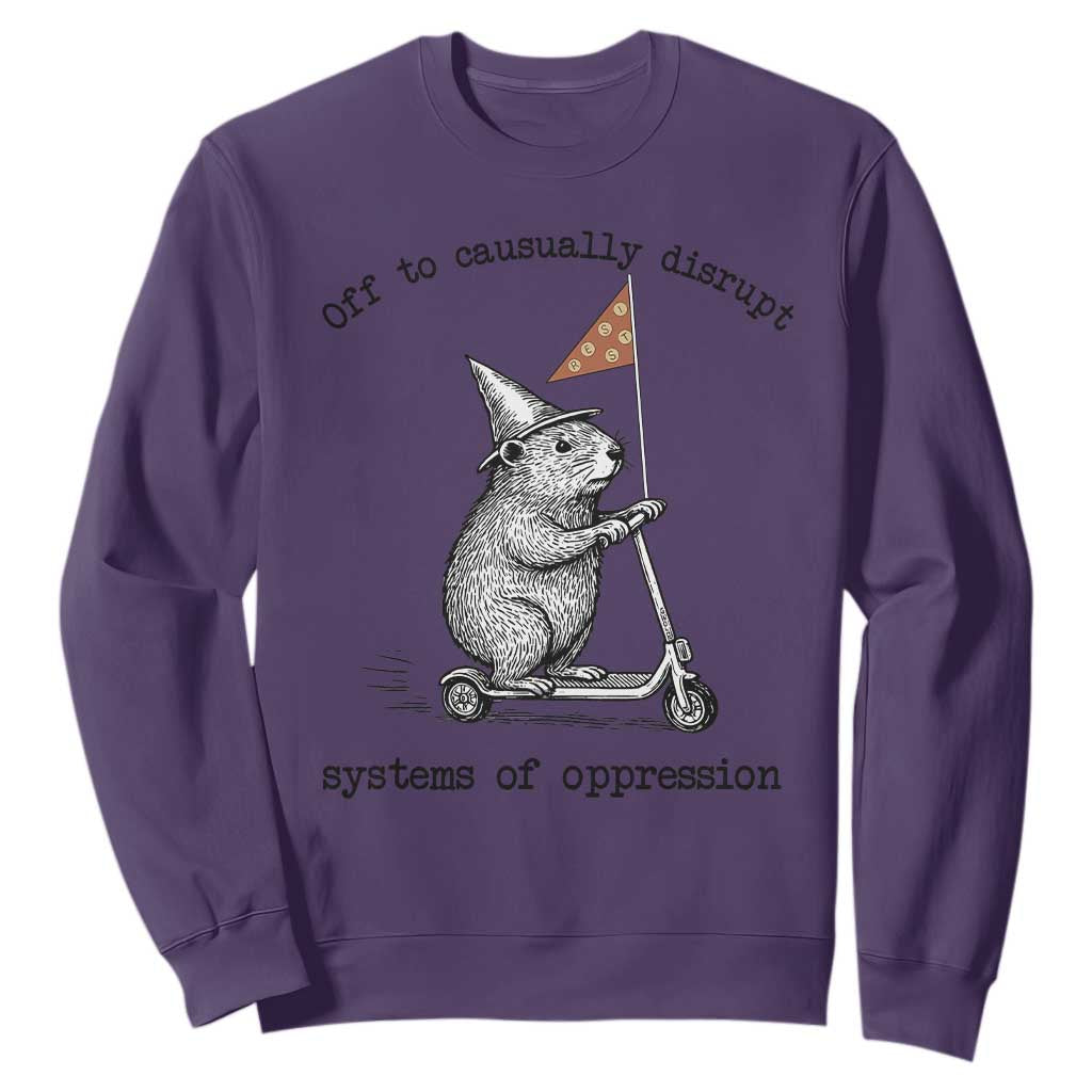 Funny Groundhog Scooter Meme Sweatshirt Off To Causually Disrupt System Of Oppression TS14 Purple Print Your Wear