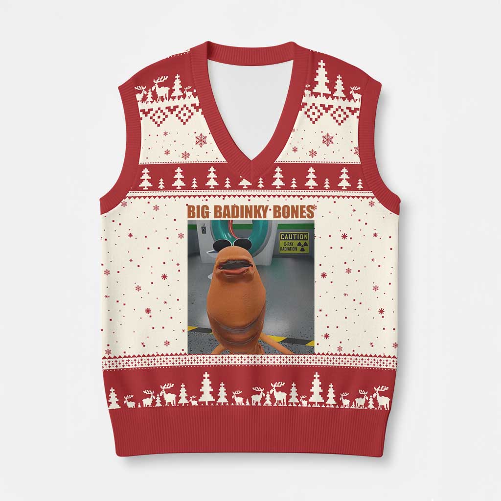 Marcus The Worm Meme V-Neck Knit Sweater Vest Big Badinky Bones TS14 Beige Red Print Your Wear