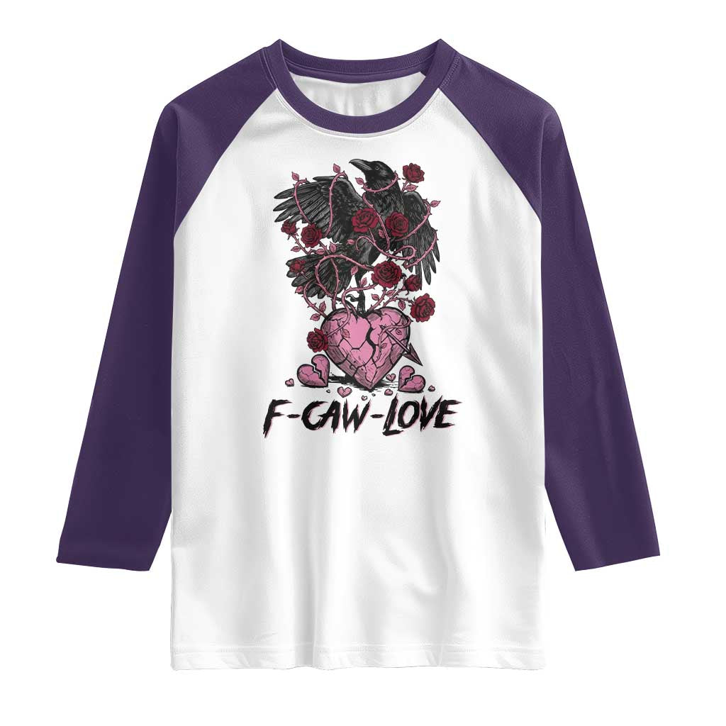 F Caw Love Raglan Shirt Funny Anti Valentines Day Gothic Bird Meme TS14 White Purple Print Your Wear