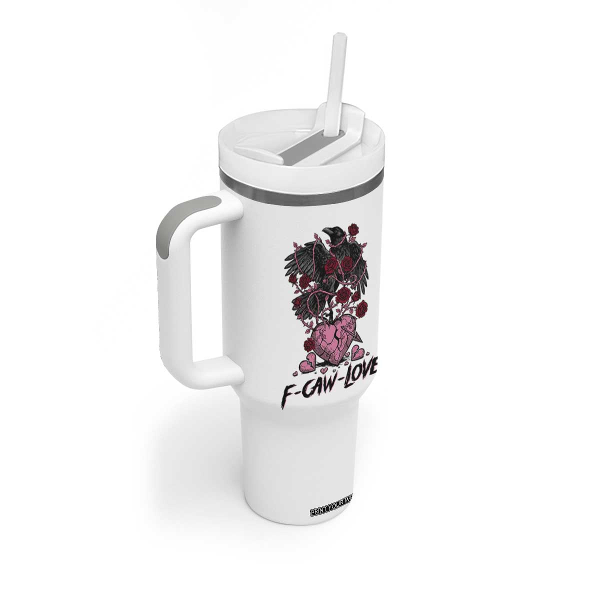 F Caw Love Tumbler With Handle Funny Anti Valentines Day Gothic Bird Meme TS14 Print Your Wear