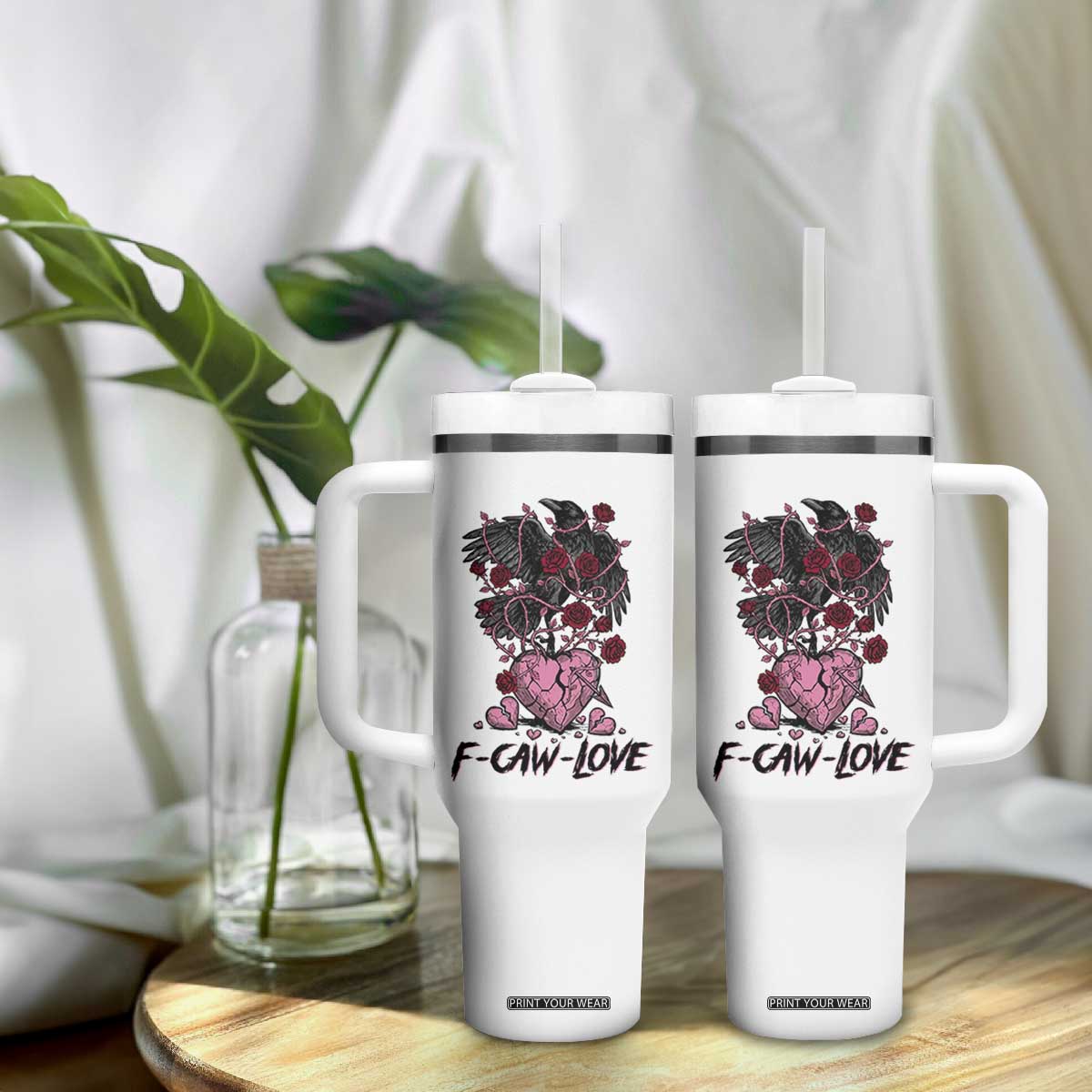 F Caw Love Tumbler With Handle Funny Anti Valentines Day Gothic Bird Meme TS14 Print Your Wear