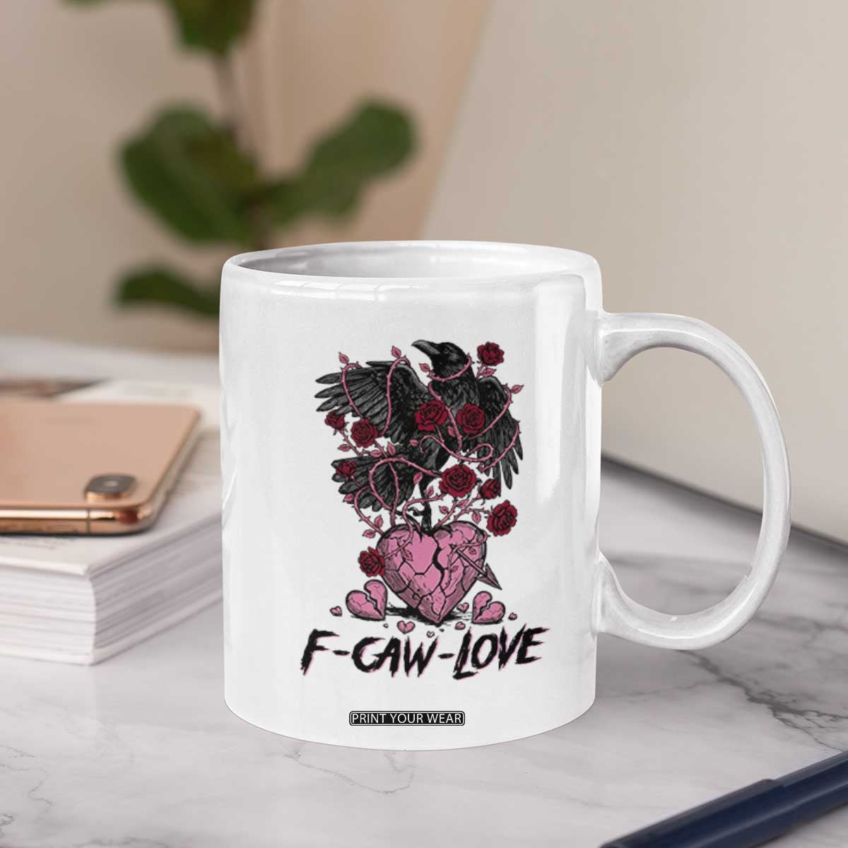 F Caw Love Coffee Mug Funny Anti Valentines Day Gothic Bird Meme TS14 Print Your Wear