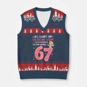 67 Valetines Meme V-Neck Knit Sweater Vest Funny Teacher Sayings Six Seven TS14 Navy Red Print Your Wear