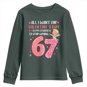 67 Valetines Meme Youth Sweatshirt Funny Teacher Sayings Six Seven TS14 Dark Forest Green Print Your Wear