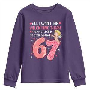 67 Valetines Meme Youth Sweatshirt Funny Teacher Sayings Six Seven TS14 Purple Print Your Wear