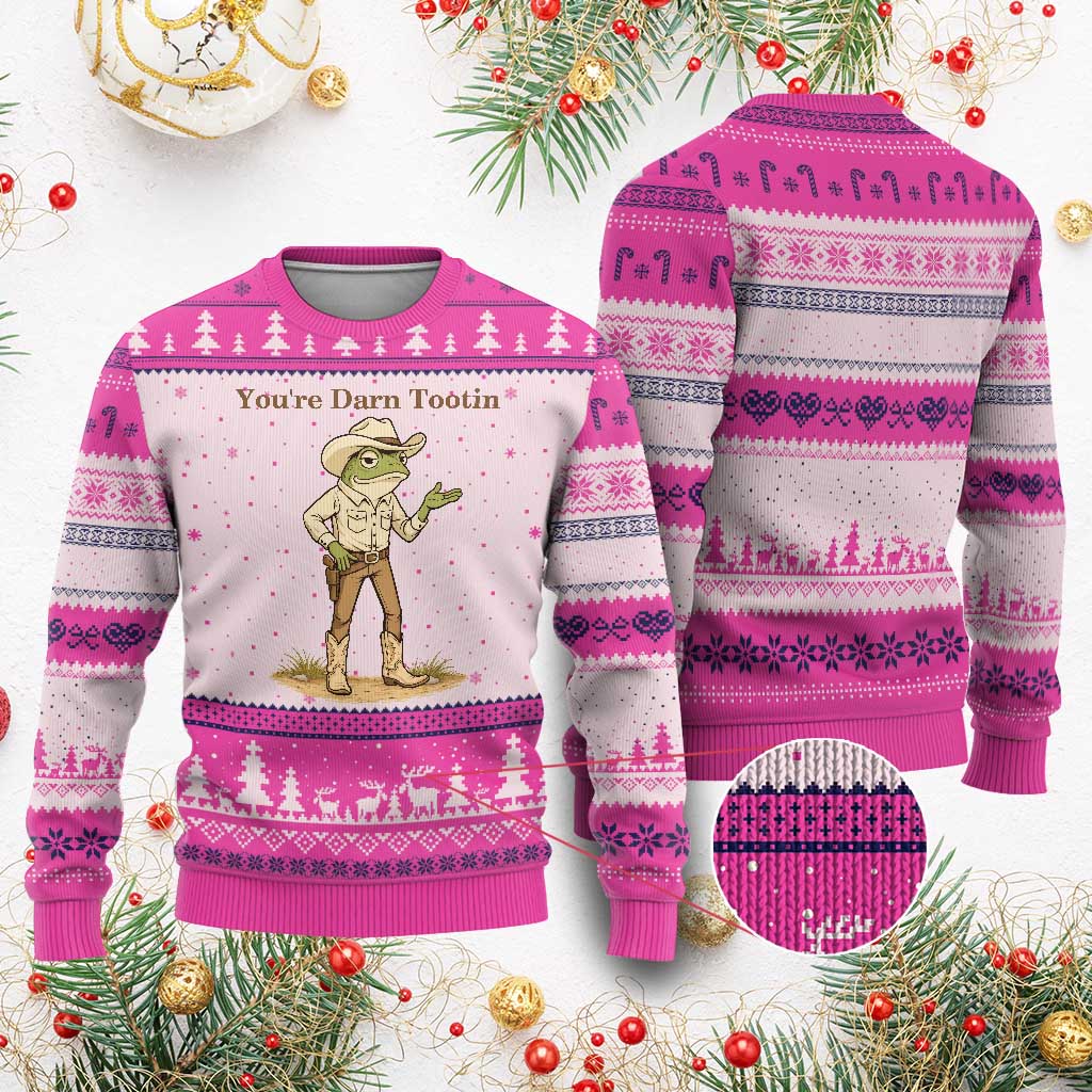 You're Darn Tootin Ugly Christmas Sweater Funny Cowboy Frog Meme TS14 Hot Pink Print Your Wear