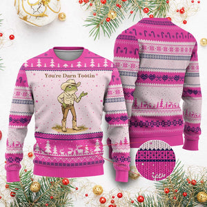 You're Darn Tootin Ugly Christmas Sweater Funny Cowboy Frog Meme TS14 Hot Pink Print Your Wear