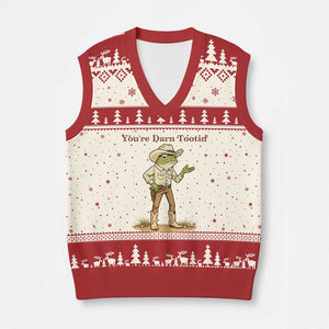 You're Darn Tootin V-Neck Knit Sweater Vest Funny Cowboy Frog Meme TS14 Beige Red Print Your Wear