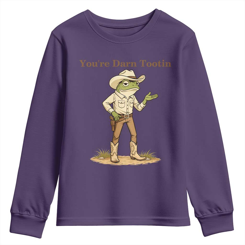 You're Darn Tootin Youth Sweatshirt Funny Cowboy Frog Meme TS14 Purple Print Your Wear
