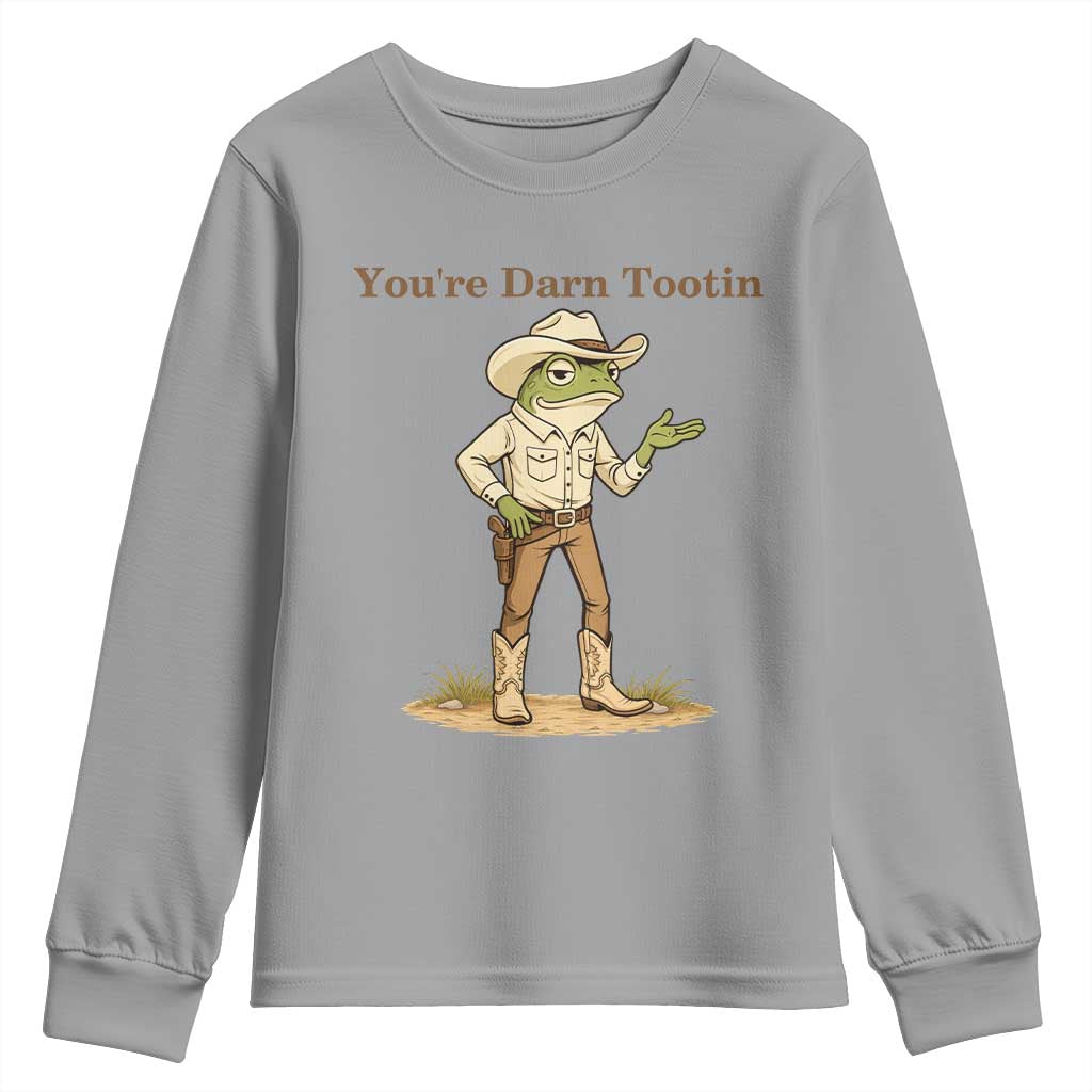 You're Darn Tootin Youth Sweatshirt Funny Cowboy Frog Meme TS14 Sport Gray Print Your Wear