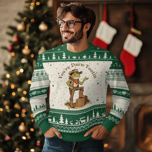 You're Darn Tootin Ugly Christmas Sweater Funny Cowboy Frog Sarcastic Meme TS14 Beige Green Print Your Wear