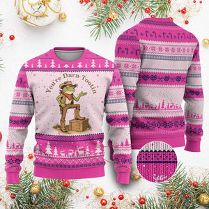 You're Darn Tootin Ugly Christmas Sweater Funny Cowboy Frog Sarcastic Meme TS14 Hot Pink Print Your Wear