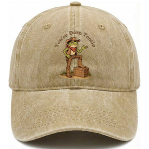 You're Darn Tootin Washed Cotton Baseball Cap Funny Cowboy Frog Sarcastic Meme TS14 Washed Cap Universal Fit Khaki Print Your Wear
