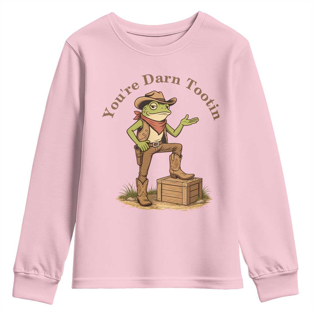 You're Darn Tootin Youth Sweatshirt Funny Cowboy Frog Sarcastic Meme TS14 Light Pink Print Your Wear
