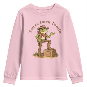 You're Darn Tootin Youth Sweatshirt Funny Cowboy Frog Sarcastic Meme TS14 Light Pink Print Your Wear