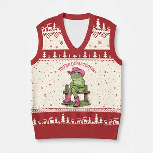 You're Darn Tootin V-Neck Knit Sweater Vest Funny Cowgirl Frog Sarcastic Meme TS14 Beige Red Print Your Wear