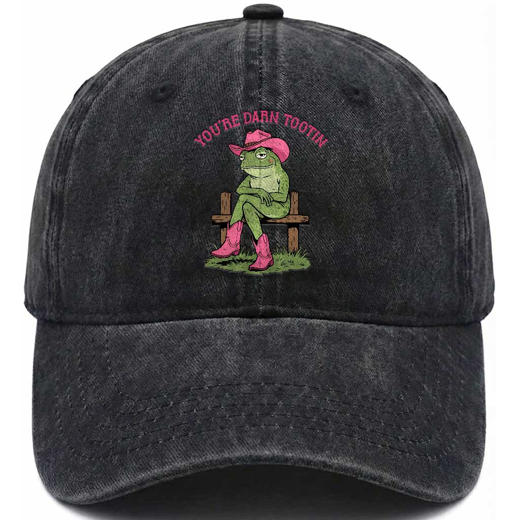 You're Darn Tootin Washed Cotton Baseball Cap Funny Cowgirl Frog Sarcastic Meme TS14 Washed Cap Universal Fit Black Print Your Wear