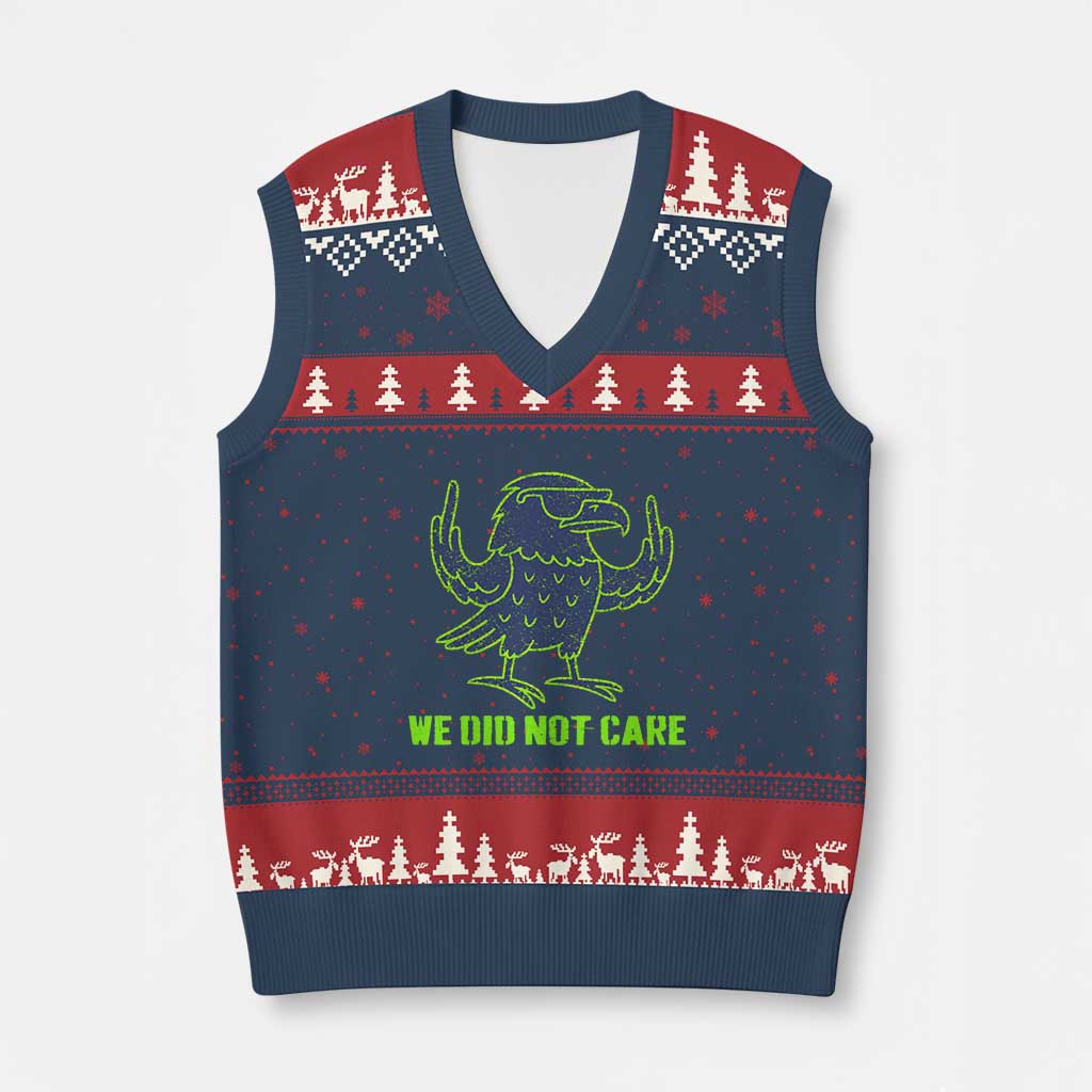 We Did Not Care V-Neck Knit Sweater Vest Funny Sarcastic Quote Statement TS14 Navy Red Print Your Wear