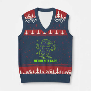 We Did Not Care V-Neck Knit Sweater Vest Funny Sarcastic Quote Statement TS14 Navy Red Print Your Wear