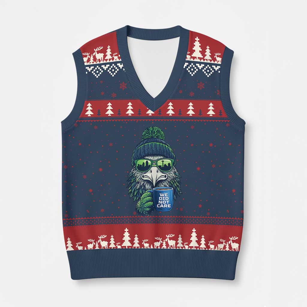 We Did Not Care V-Neck Knit Sweater Vest Seattle Championship Quote TS14 Navy Red Print Your Wear