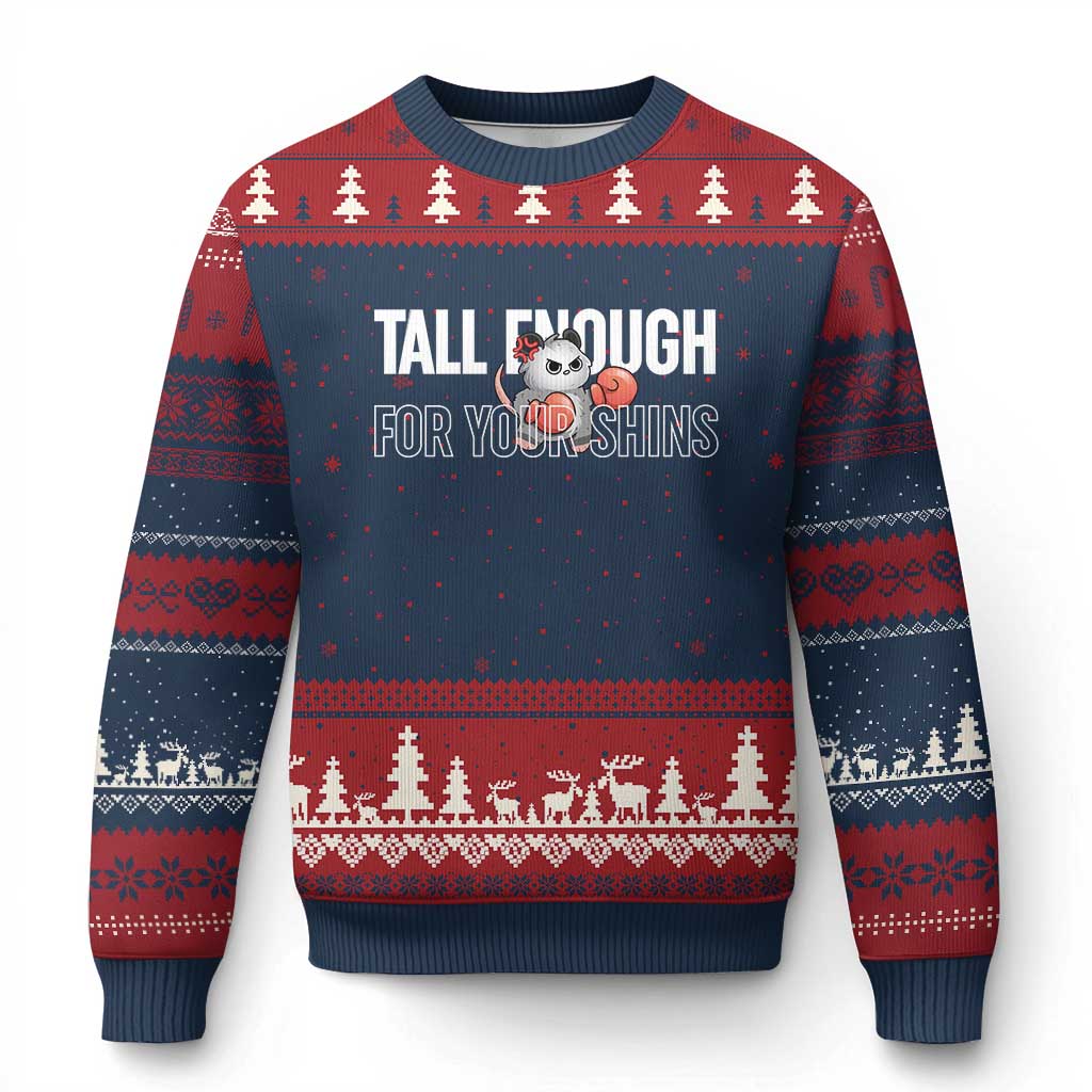 Tall Enough For Your Shins Ugly Christmas Sweater Funny Possum Boxing Meme TS14 Navy Red Print Your Wear