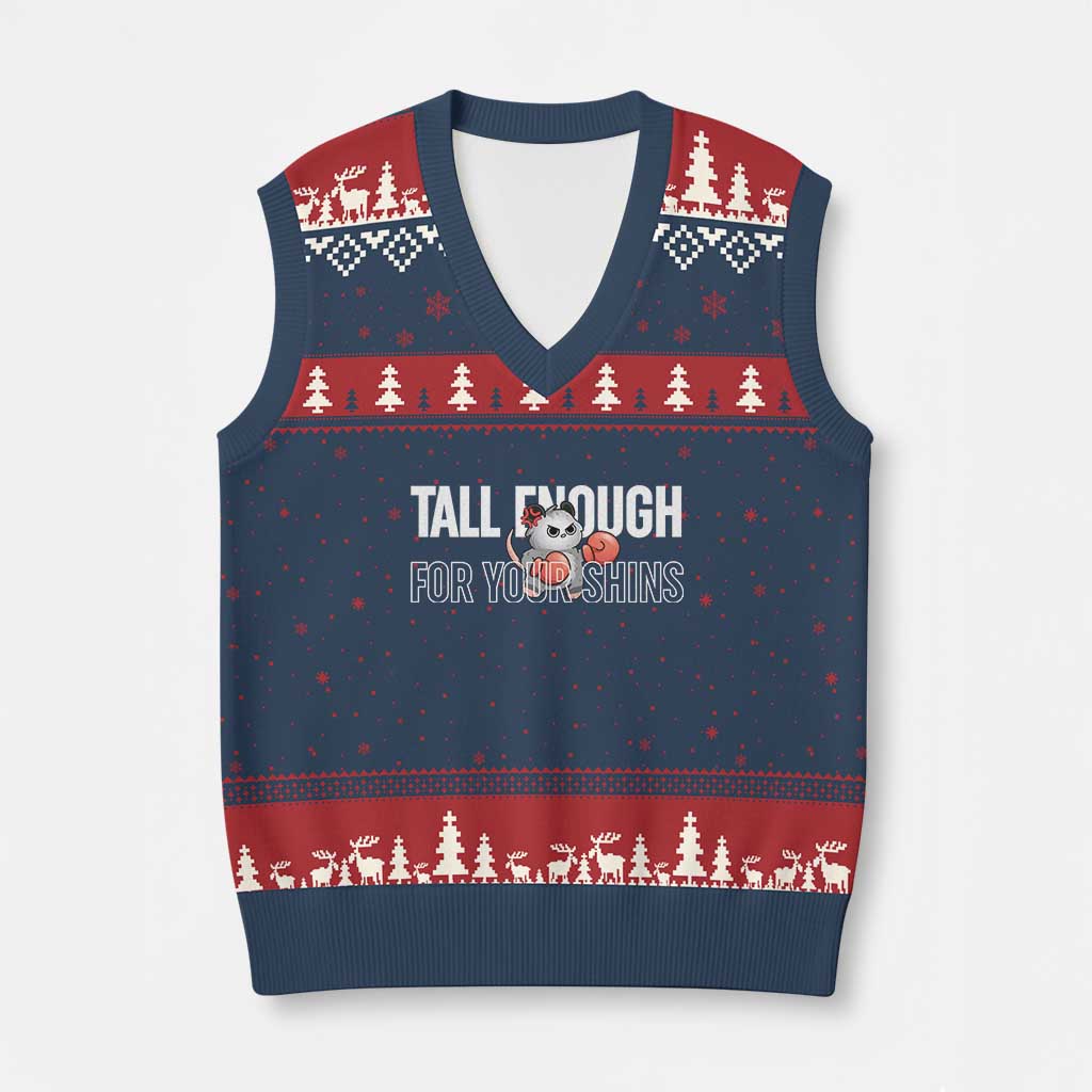 Tall Enough For Your Shins V-Neck Knit Sweater Vest Funny Possum Boxing Meme TS14 Navy Red Print Your Wear