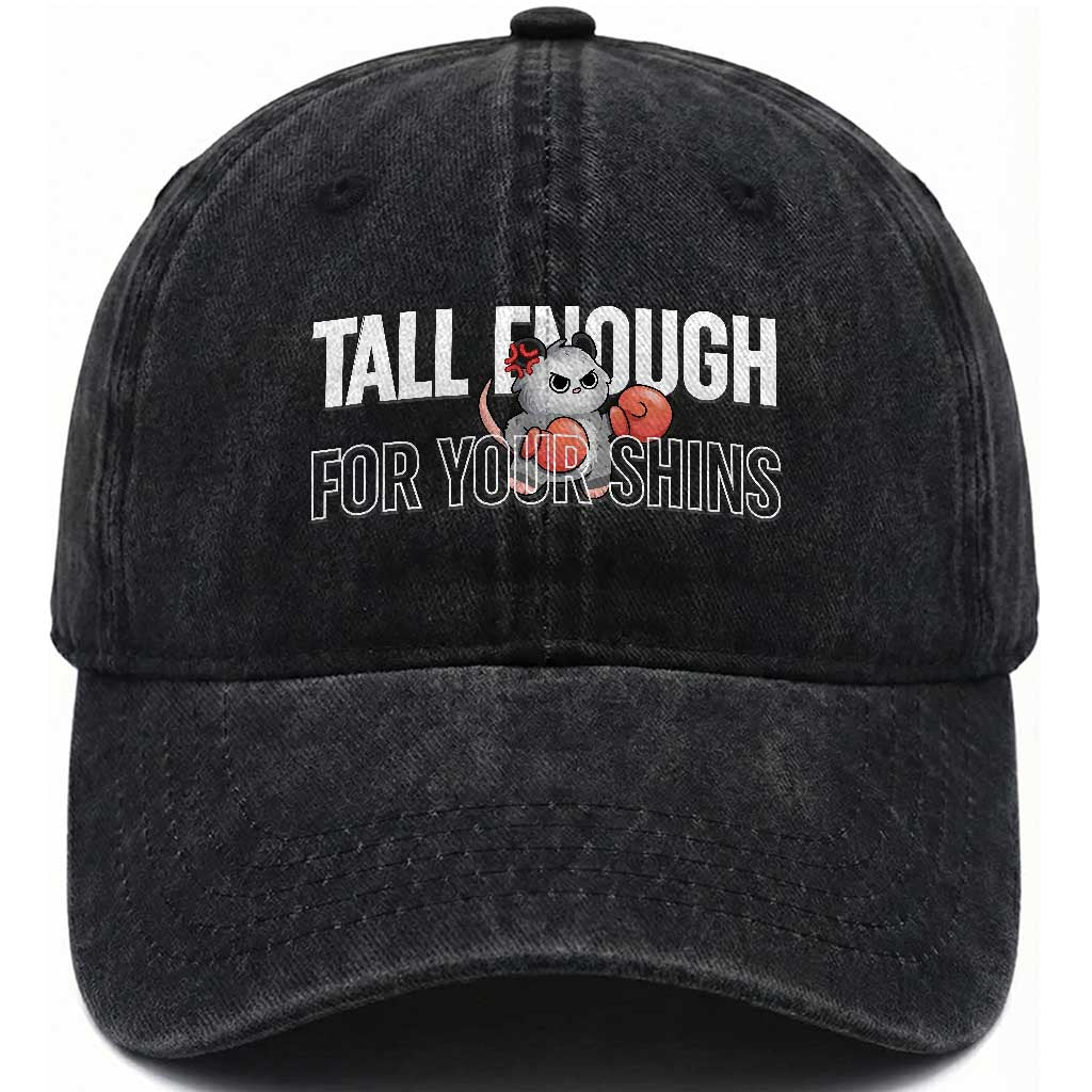 Tall Enough For Your Shins Washed Cotton Baseball Cap Funny Possum Boxing Meme TS14 Washed Cap Universal Fit Black Print Your Wear