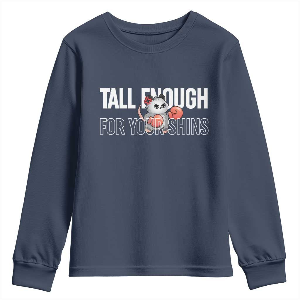 Tall Enough For Your Shins Youth Sweatshirt Funny Possum Boxing Meme TS14 Navy Print Your Wear