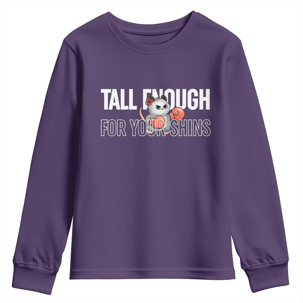 Tall Enough For Your Shins Youth Sweatshirt Funny Possum Boxing Meme TS14 Purple Print Your Wear
