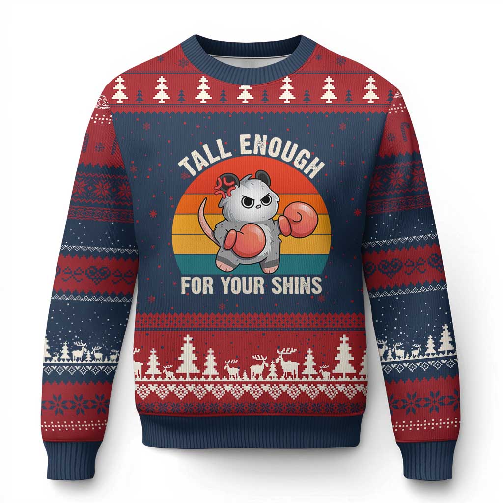 Tall Enough For Your Shins Ugly Christmas Sweater Funny Possum Meme TS14 Navy Red Print Your Wear