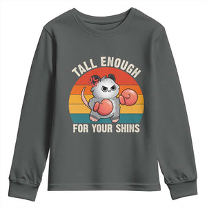 Tall Enough For Your Shins Youth Sweatshirt Funny Possum Meme TS14 Dark Heather Print Your Wear