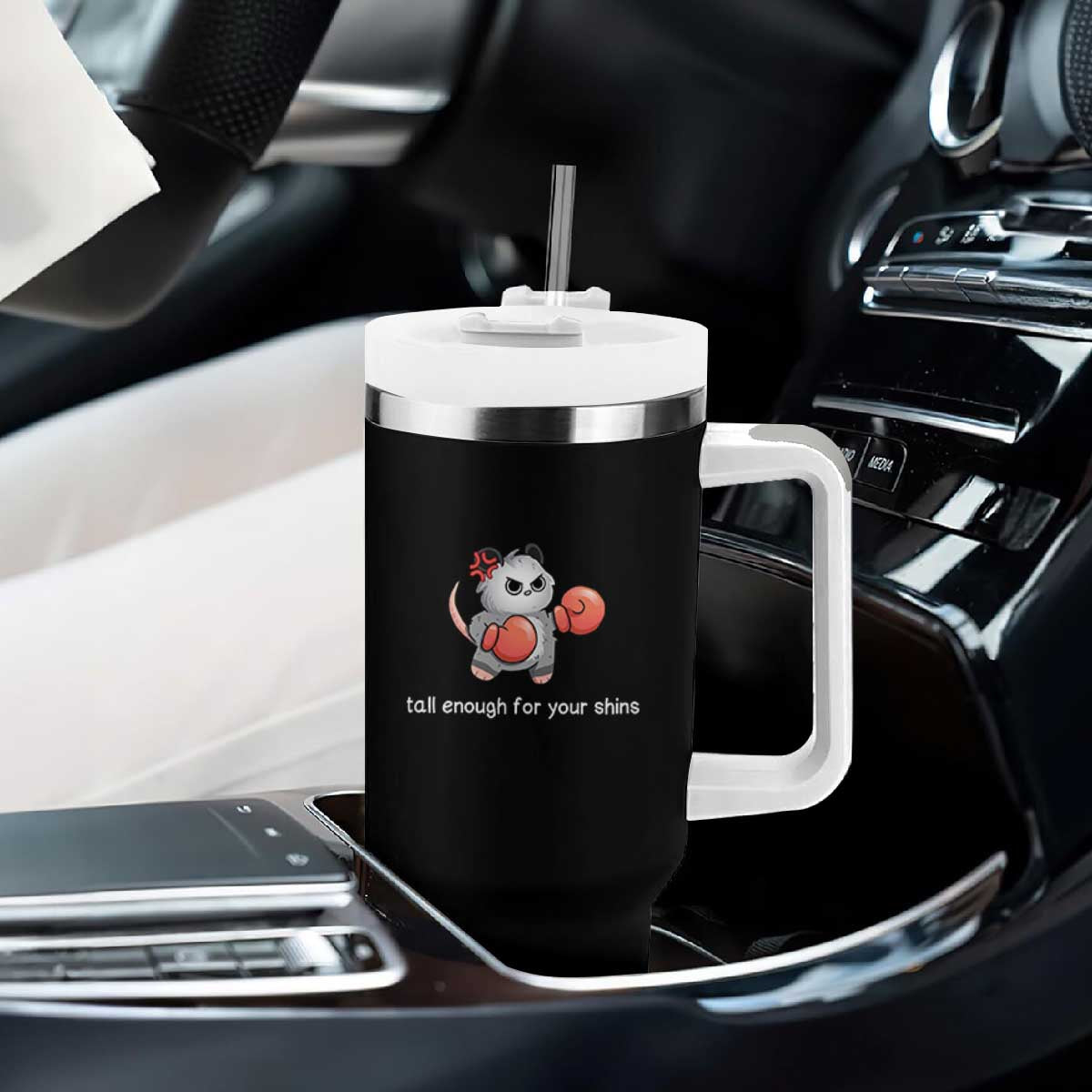 Tall Enough For Your Shins Tumbler With Handle Funny Possum Sarcastic Meme TS14 Print Your Wear