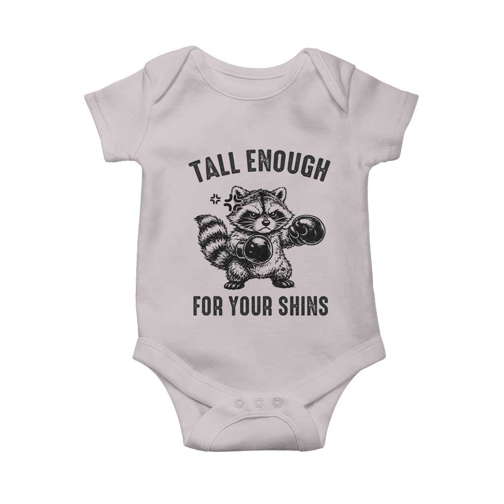 Tall Enough For Your Shins Baby Onesie Funny Raccoon Boxing Meme TS14 Ice Gray Print Your Wear