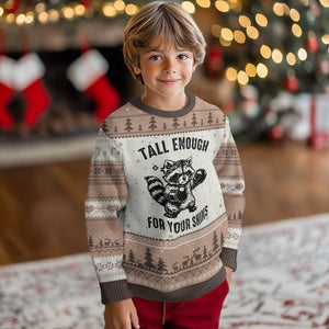 Tall Enough For Your Shins Ugly Christmas Sweater Funny Raccoon Boxing Meme TS14 Mocha Mousse Print Your Wear