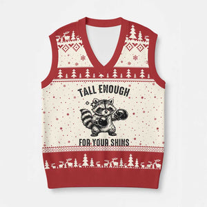 Tall Enough For Your Shins V-Neck Knit Sweater Vest Funny Raccoon Boxing Meme TS14 Beige Red Print Your Wear